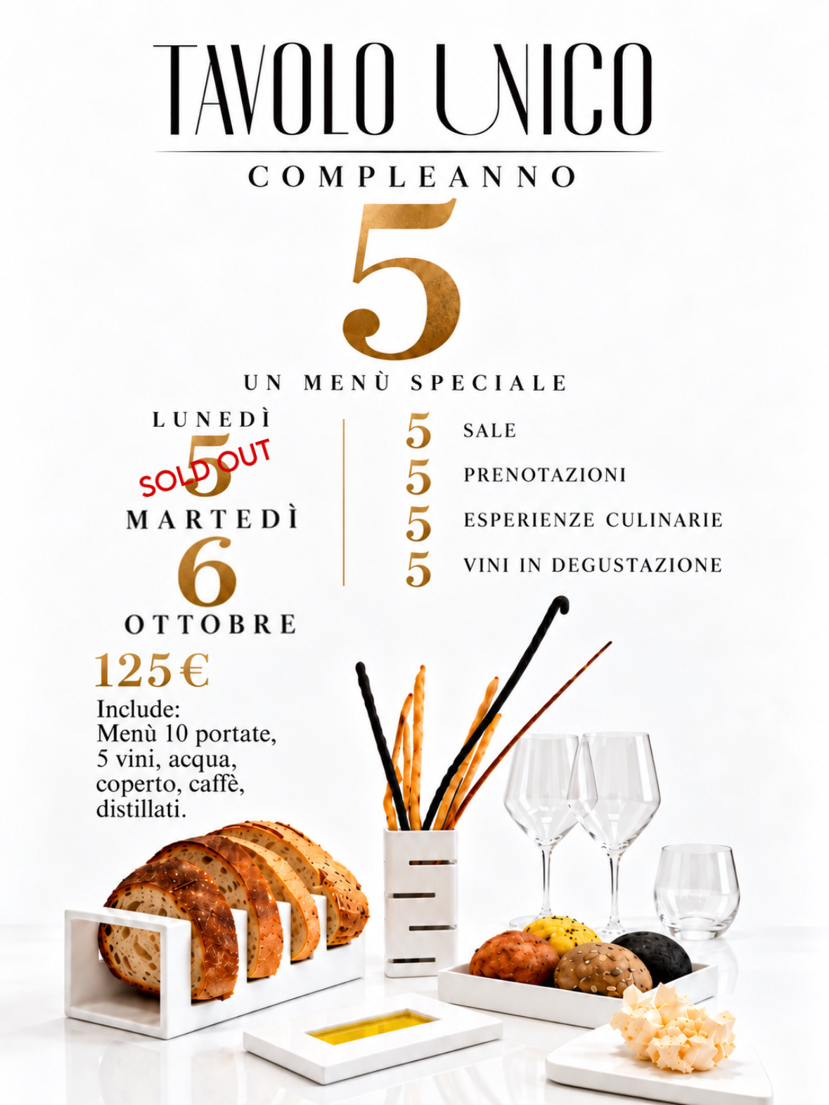 Tavolo Unico 5° compleanno · 5 ottobre sold out e 6 ottobre