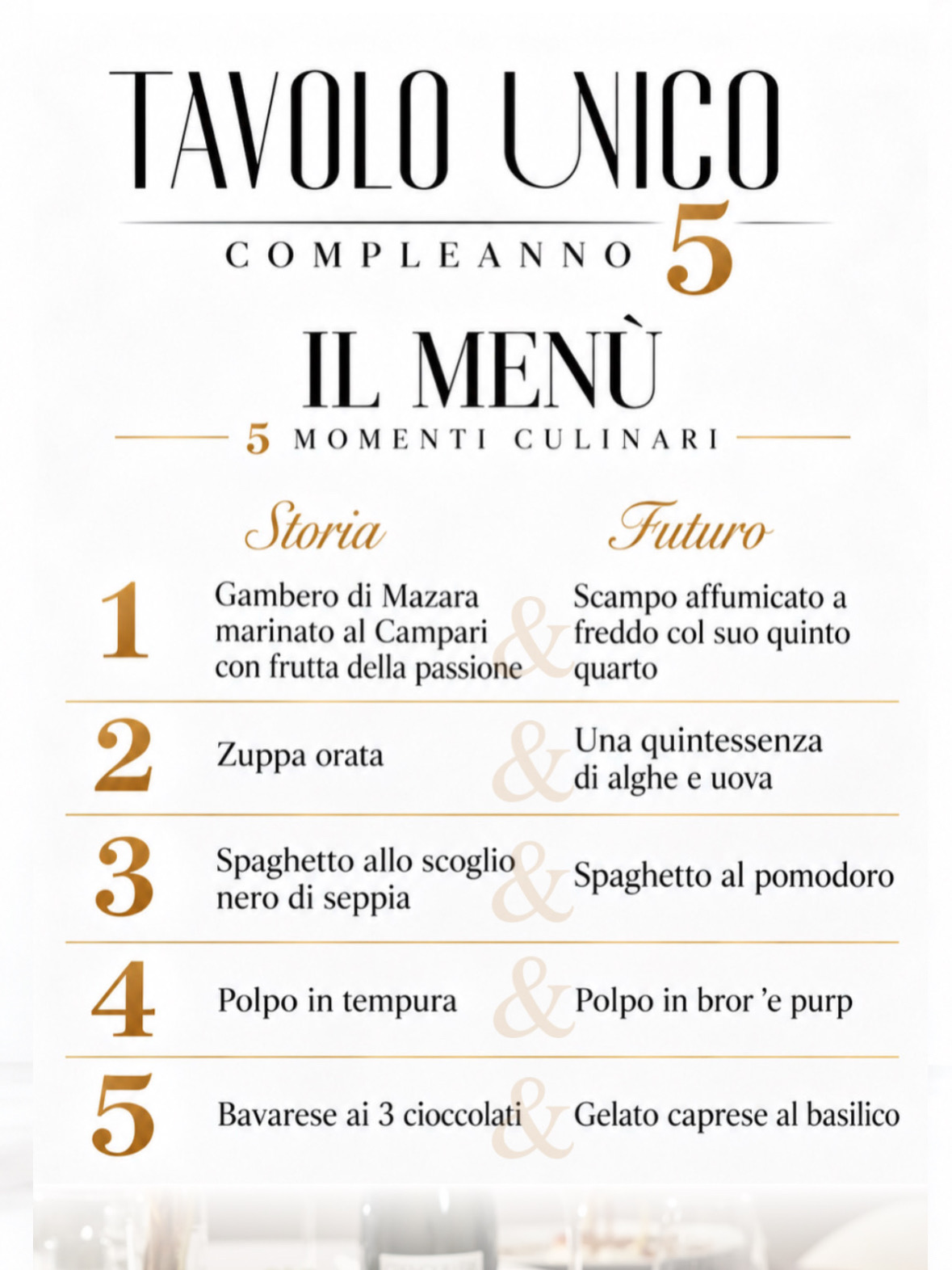 Menù speciale 5° compleanno Tavolo Unico