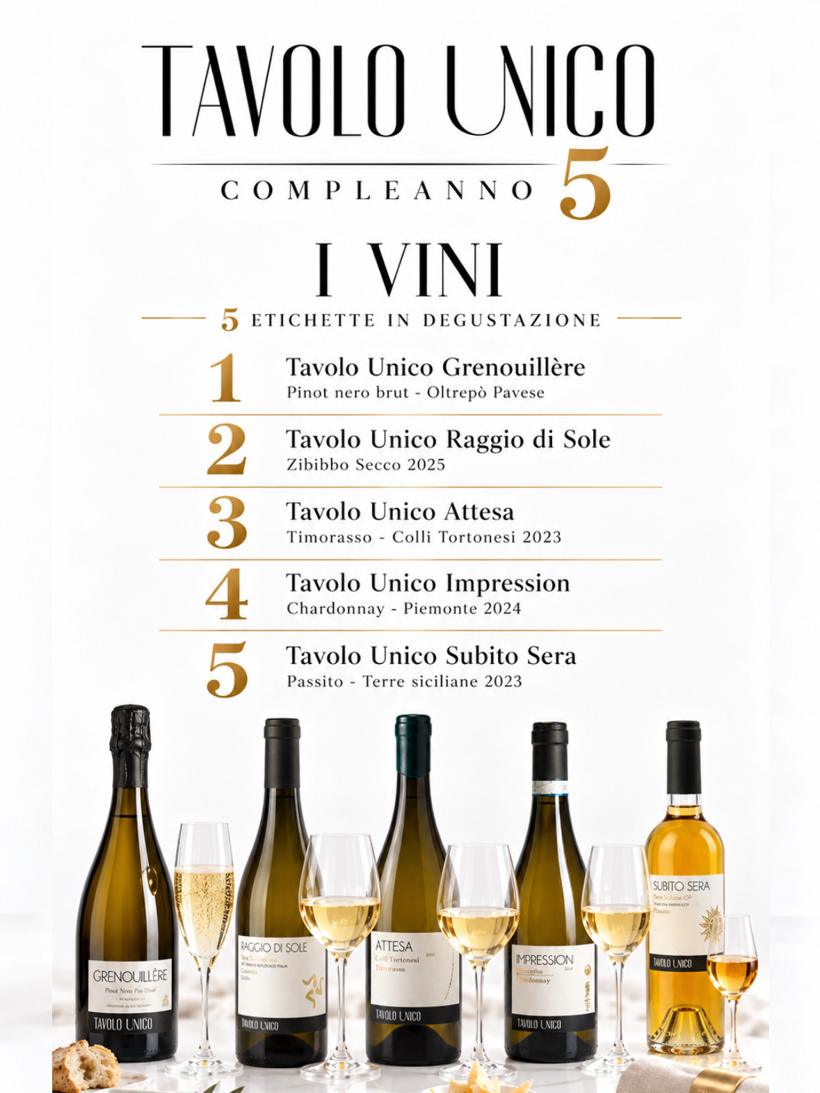 Vini in degustazione per il 5° compleanno Tavolo Unico