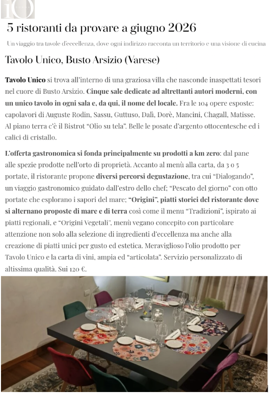 iO Donna · 5 ristoranti da provare a giugno 2026 · Tavolo Unico, Busto Arsizio