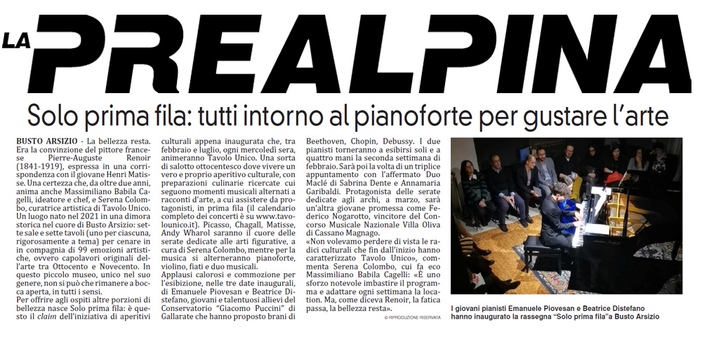 La Prealpina · Solo prima fila: tutti intorno al pianoforte per gustare l’arte