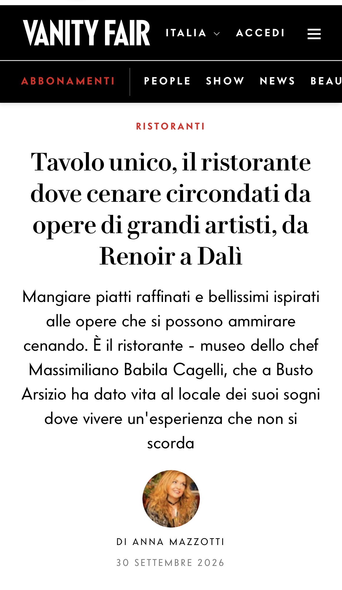 Vanity Fair Italia · Tavolo Unico · 30 settembre 2026